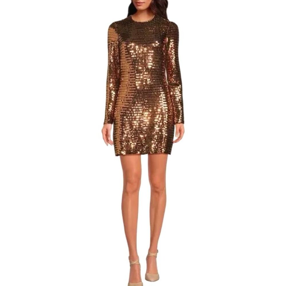 Gianni Bini Celeste Sequin Dress - Gold Maze - Size 4